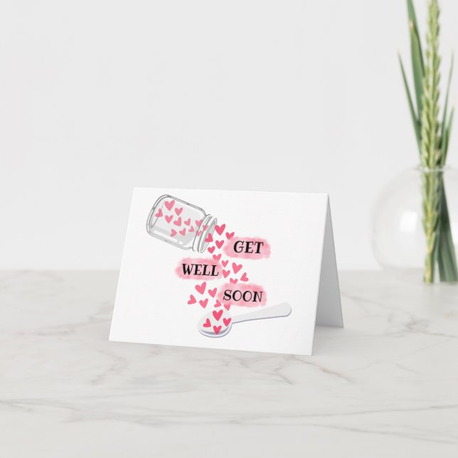 Cute Get Well Soon Jar of Hearts Card Kort (Framsida)