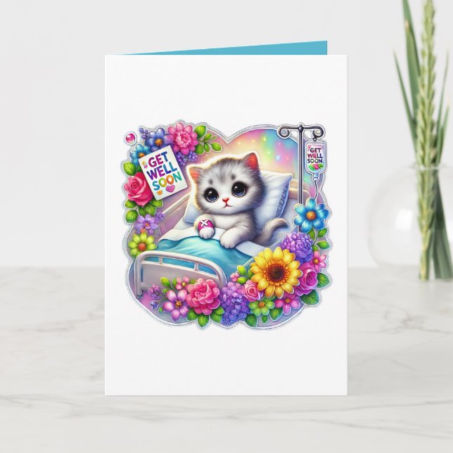 Cute get well soon kitten add message kort (Framsida)
