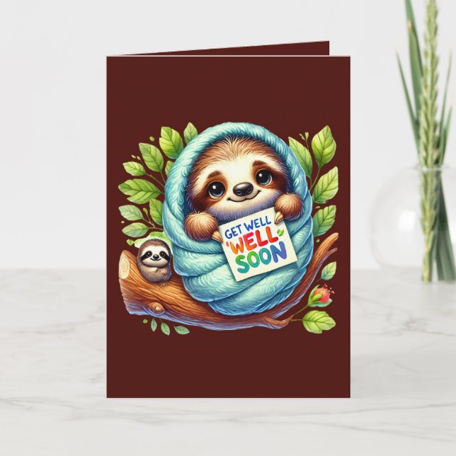 Cute get well soon sloth  kort (Framsida)