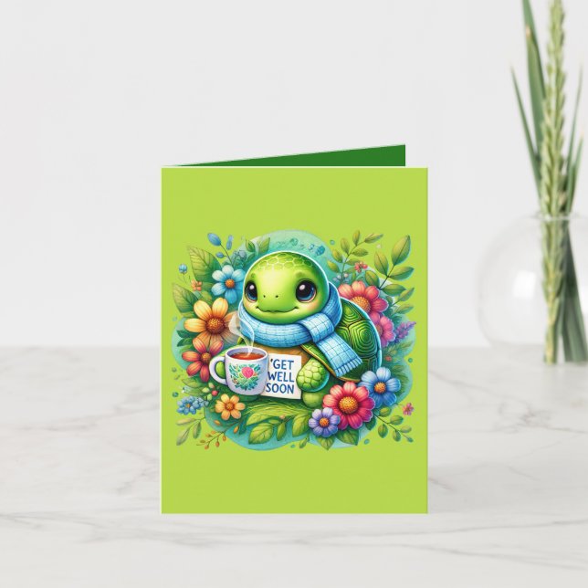 Cute get well turtle add message kort (Framsida)