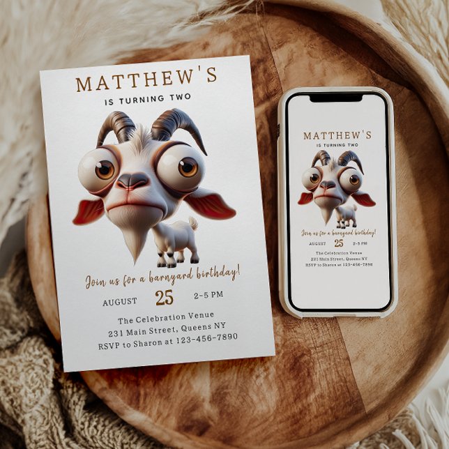 Cute Geten Boskap 2:a födelsedagen Party Inbjudningar (Skapare uppladdad)