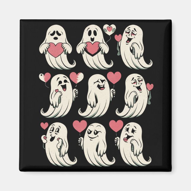 Cute Ghost Älskare Heart Valentines day Funny Ett  Magnet (Framsidan)