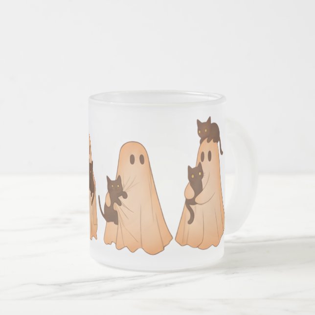 Cute Ghost and Black Cat Halloween Mug Frostad Glasmugg (Framsida höger)