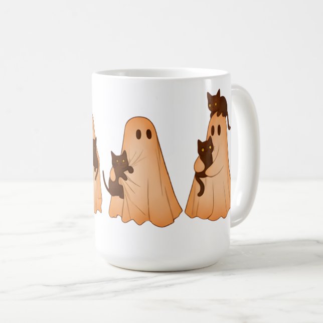 Cute Ghost and Black Cat Halloween Mug Kaffemugg (Framsida höger)