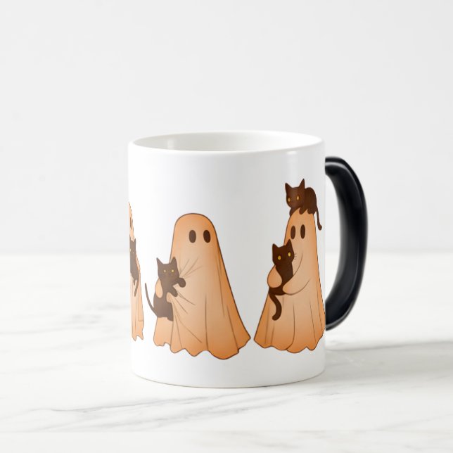 Cute Ghost and Black Cat Halloween Mug Magisk Mugg (Framsida höger)