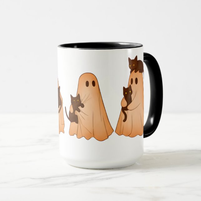 Cute Ghost and Black Cat Halloween Mug Mugg (Framsida höger)