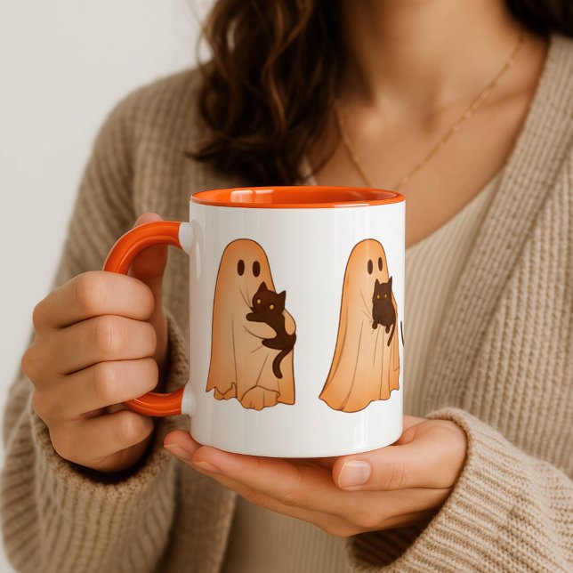 Cute Ghost and Black Cat Halloween Mug Mugg (Skapare uppladdad)