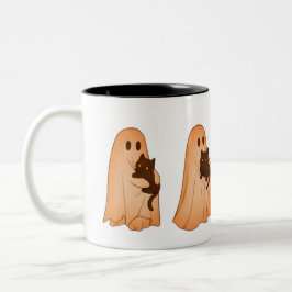 Cute Ghost and Black Cat Halloween Mug Två-Tonad Mugg