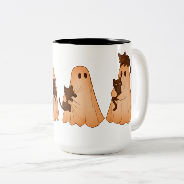 Cute Ghost and Black Cat Halloween Mug Två-Tonad Mugg (Framsida höger)
