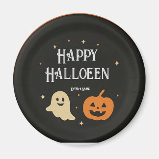 Cute Ghost and Pumpkin Halloween Paper Plate with Magnet