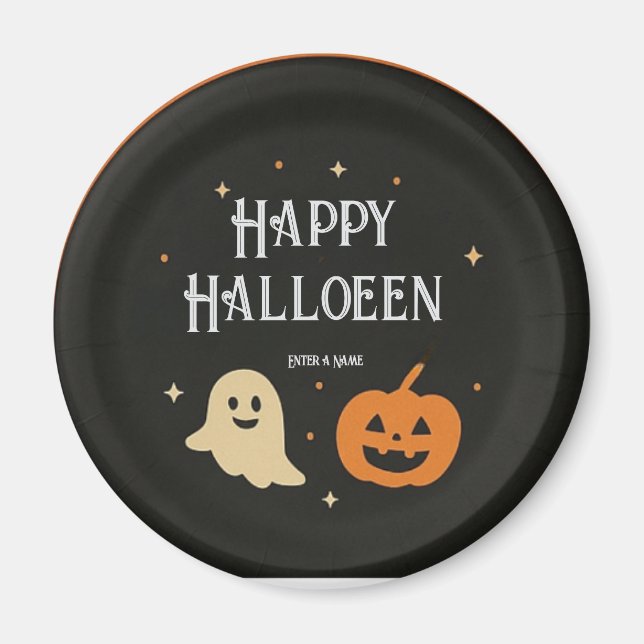 Cute Ghost and Pumpkin Halloween Paper Plate with  Magnet (Framsidan)