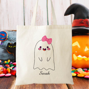 Cute Ghost Anpassningsbar Halloween Treat eller Tr Tygkasse