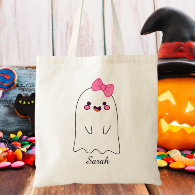 Cute Ghost Anpassningsbar Halloween Treat eller Tr Tygkasse (Skapare uppladdad)
