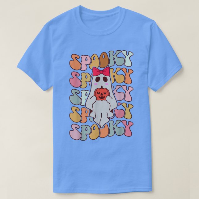 Cute Ghost Autumn Fall Spooky Retro Groovy Hallowe T Shirt (Design framsida)