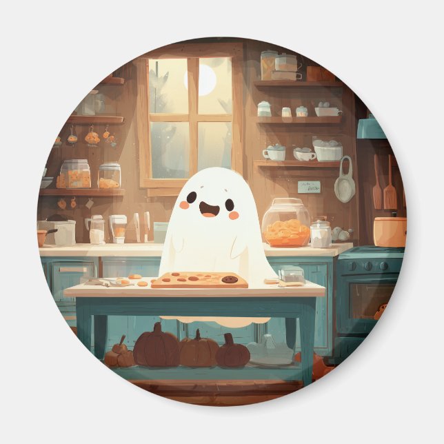 Cute Ghost Baking Cookies - Mysigt Spooky Magnet (Framsidan)