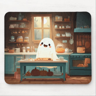 Cute Ghost Baking Cookies - Mysigt Spooky Mousepad Musmatta