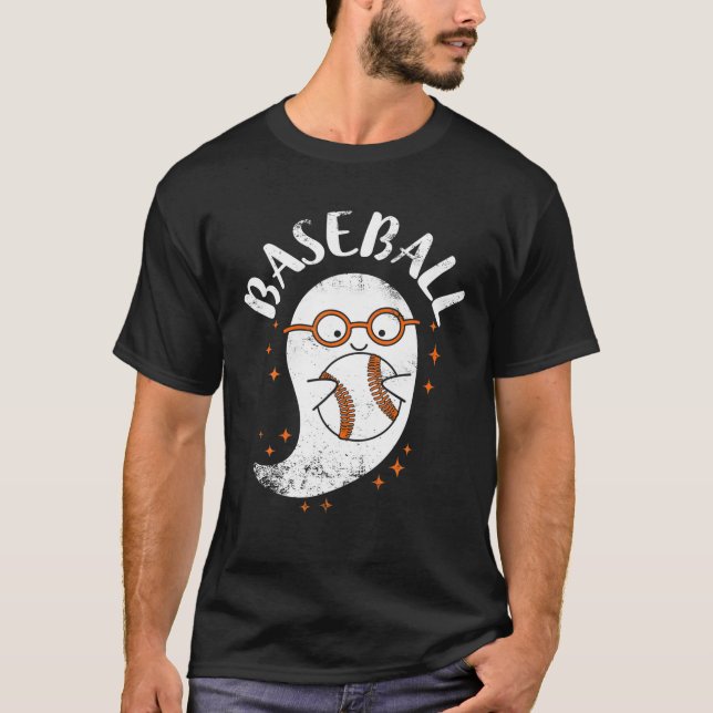 Cute Ghost Baseball Funny Baseball Halloween 2022 T Shirt (Framsida)