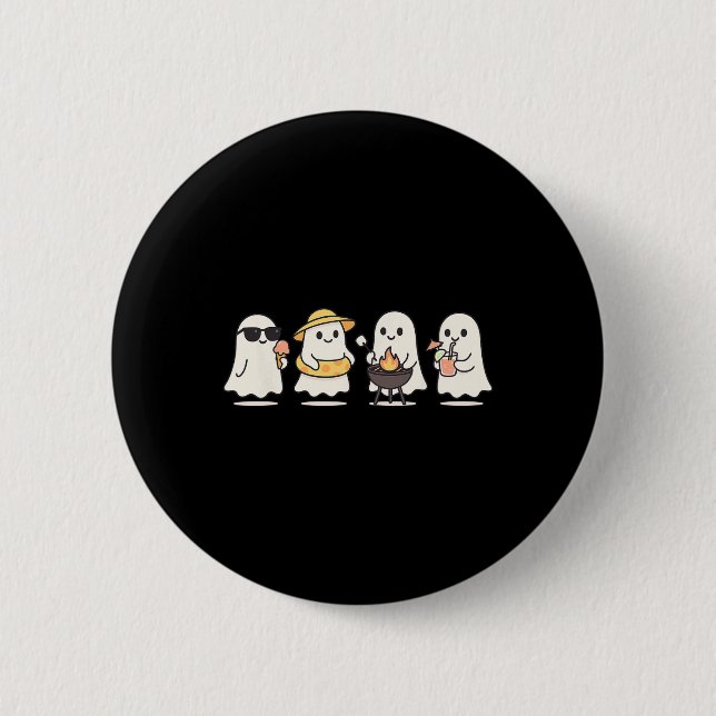 Cute Ghost Beach Vacation Summer Halloween Bbq Ice Knapp (Framsida)