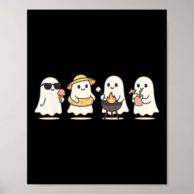 Cute Ghost Beach Vacation Summer Halloween Bbq Ice Poster (Framsidan)