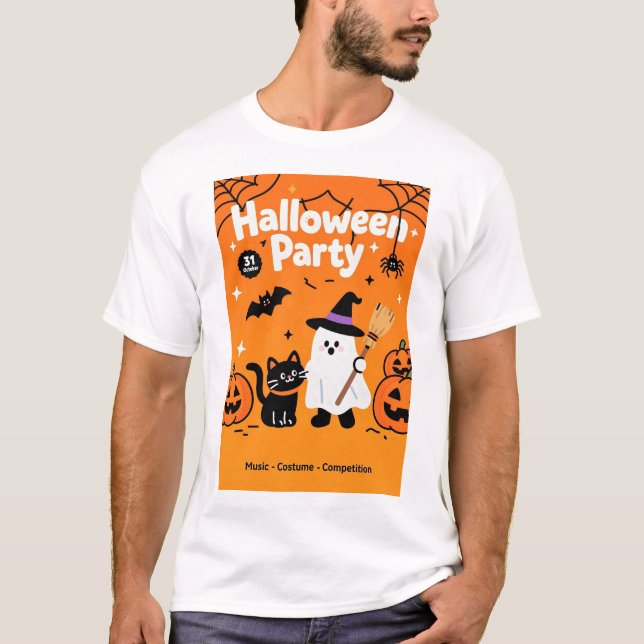 Cute Ghost Black Cat Halloween fest T Shirt (Framsida)
