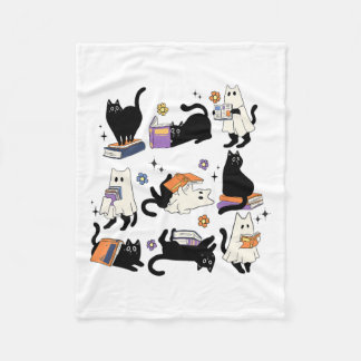 Cute Ghost Black Cat Reading Bokar Spooky Hallowee Fleecefilt