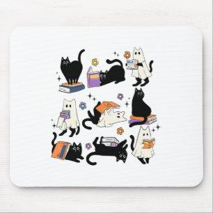 Cute Ghost Black Cat Reading Bokar Spooky Hallowee Musmatta