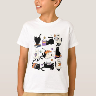 Cute Ghost Black Cat Reading Bokar Spooky Hallowee T Shirt