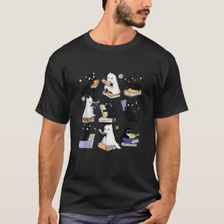 Cute Ghost Black Cat Reading Bokar Spooky Hallowee T Shirt