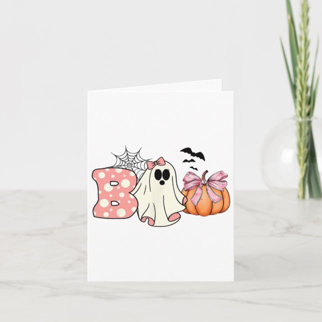 Cute Ghost Blommigt Boo Halloween Boy Ghost Spo Kort (Framsida)