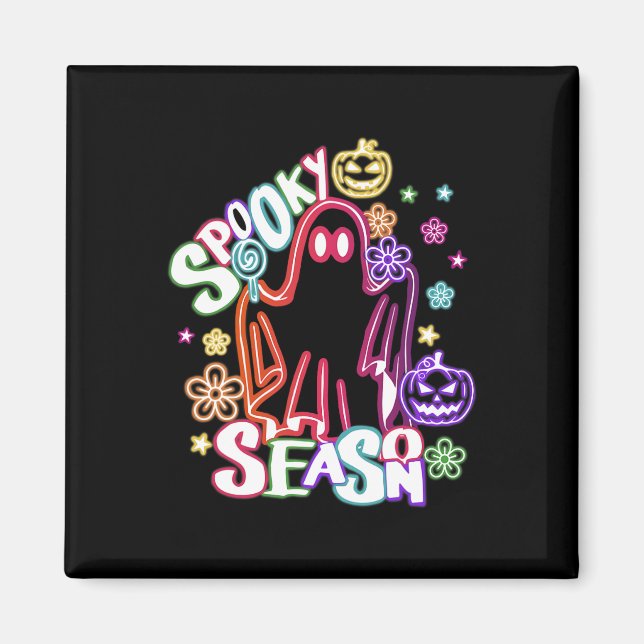 Cute Ghost Blommigt Coquette Halloween Pumpkin Spo Magnet (Framsidan)