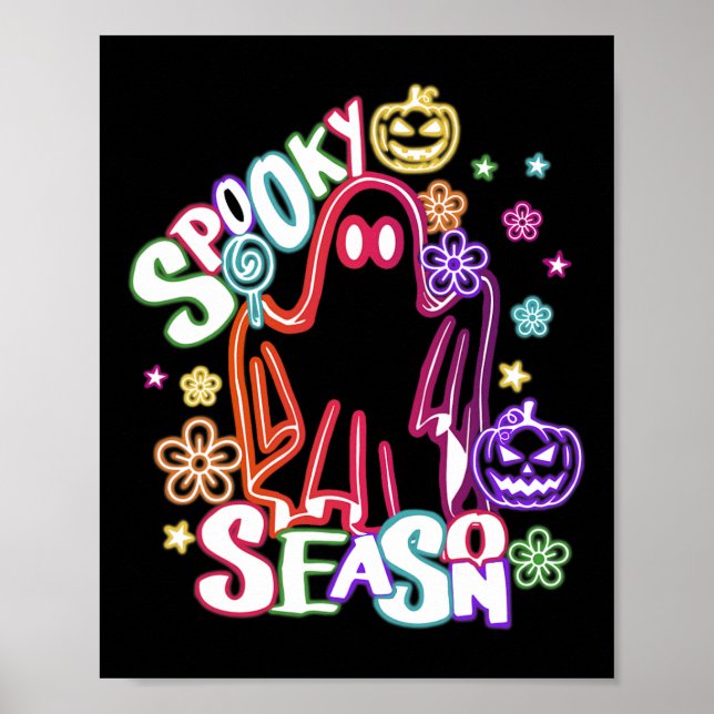 Cute Ghost Blommigt Coquette Halloween Pumpkin Spo Poster (Framsidan)