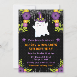 Cute Ghost Blommigt Halloween Birthday Inbjudningar