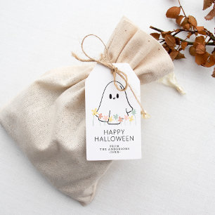 Cute Ghost Blommigt Halloween Presentetikett