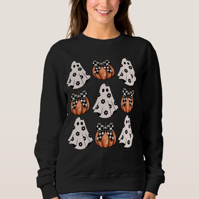 Cute Ghost-Blommigtar Kontrollerad Coquette Bow Pu T Shirt (Framsida)