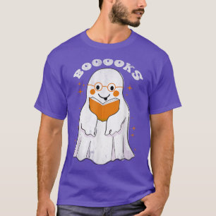 Cute Ghost Bok Boooks Halloween Reading Teacher T Shirt