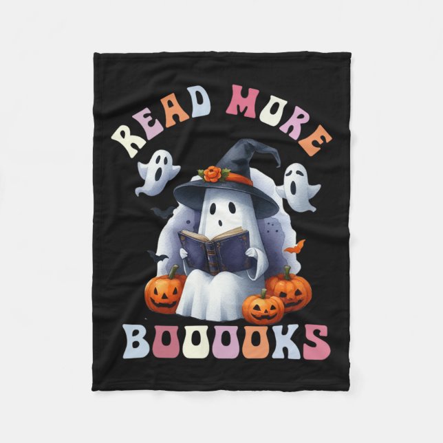 Cute Ghost Bok läser mer Bokar Funny Teacher Hal Fleecefilt (Framsidan)
