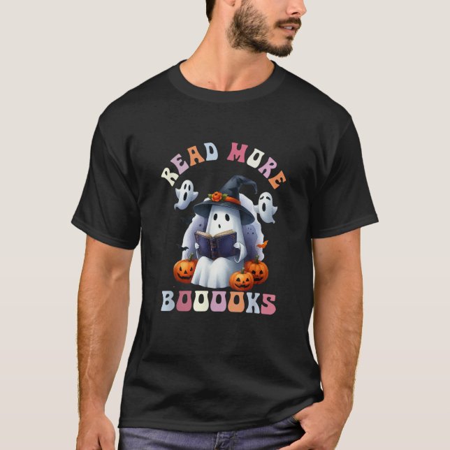 Cute Ghost Bok läser mer Bokar Funny Teacher Hal T Shirt (Framsida)