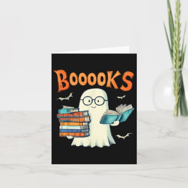 Cute Ghost Bok Reading Boooks Halloween Teacher Kort (Framsida)