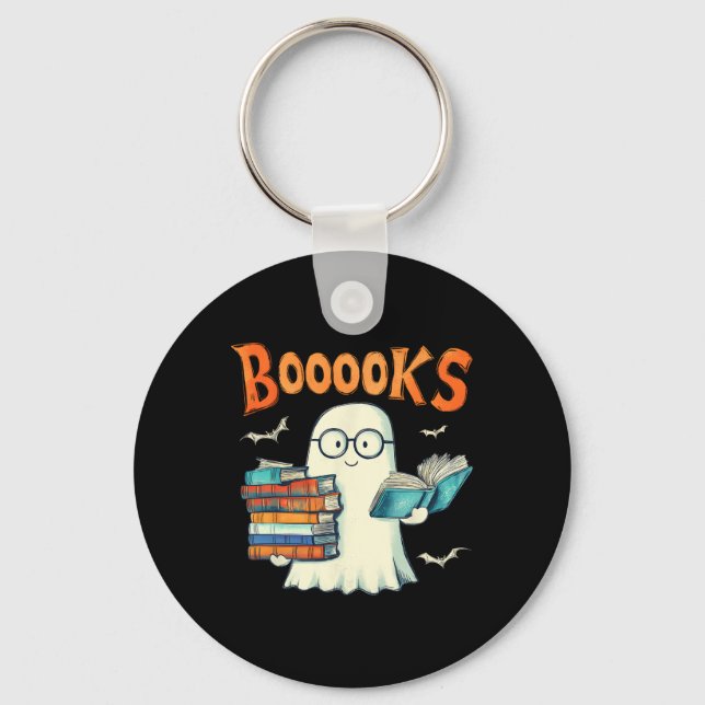 Cute Ghost Bok Reading Boooks Halloween Teacher Nyckelring (Framsida)
