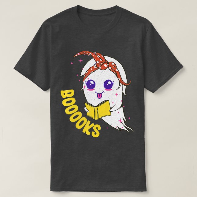 Cute Ghost Bok Reading för lärare - Bookhall T Shirt (Design framsida)