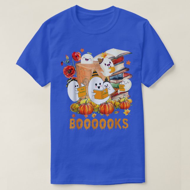 Cute Ghost Bok Reading Halloween Teacher Bibliotek T Shirt (Design framsida)
