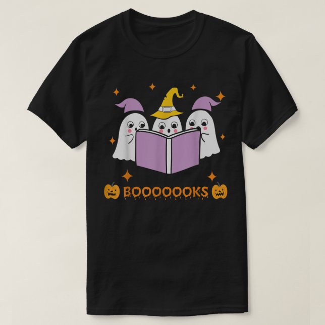 Cute Ghost Bok Reading Halloween Teacher Funny Ha T Shirt (Design framsida)