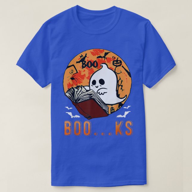 Cute Ghost Bok Reading Halloween Teacher Funny Ha T Shirt (Design framsida)