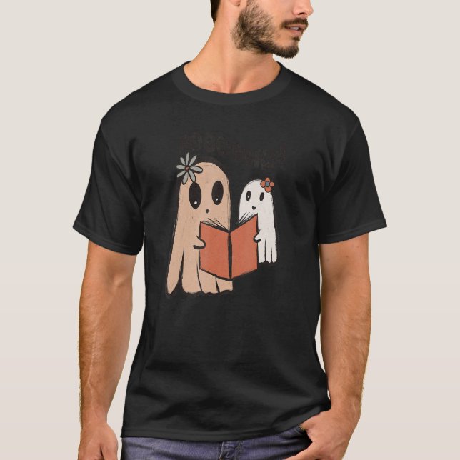 Cute Ghost Bok Reading Halloween Teacher Top FUNN T Shirt (Framsida)