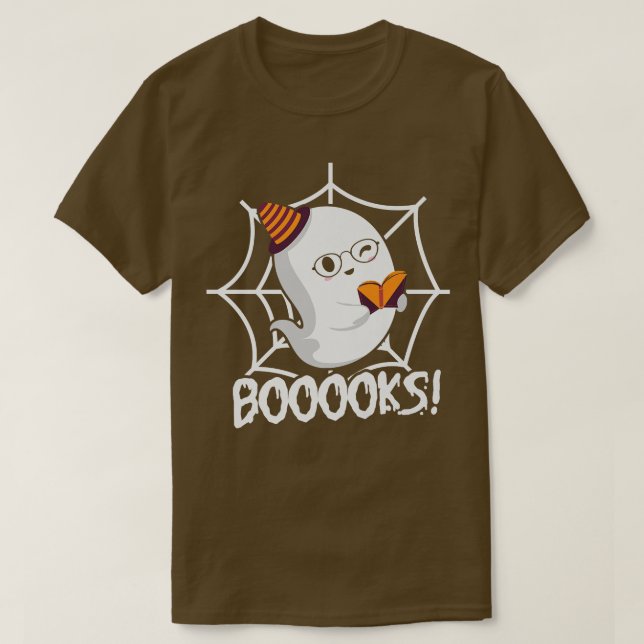 Cute Ghost Bok Reading Halloween Teacher Top T Shirt (Design framsida)