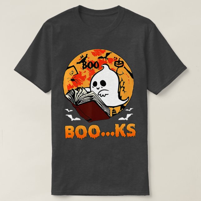 Cute Ghost Bok Reading Halloween Teacher Top T Shirt (Design framsida)
