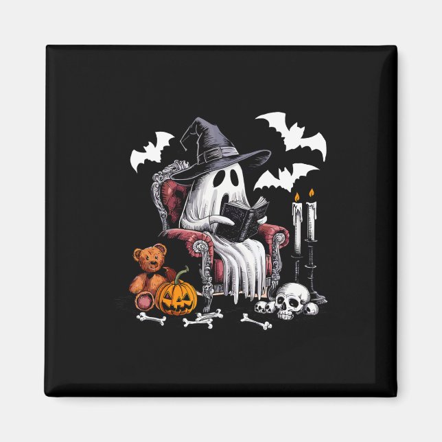 Cute Ghost Bokar Halloween Teacher Ghost Reading L Magnet (Framsidan)