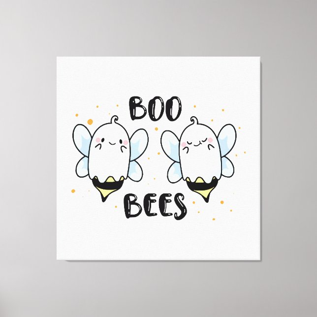 Cute Ghost Boo Bees - Funny Halloween på vitt Canvastryck (Framsida)