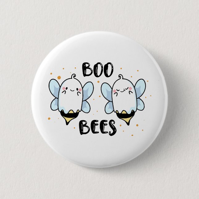 Cute Ghost Boo Bees - Funny Halloween på vitt Knapp (Framsida)