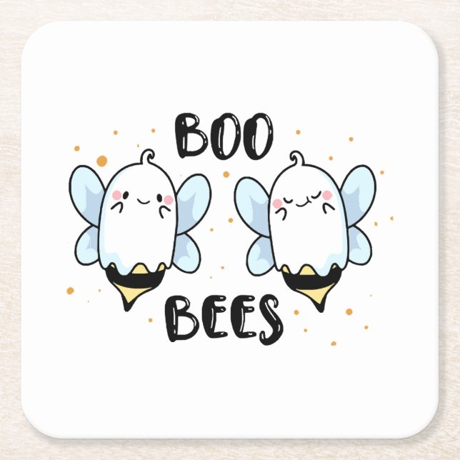 Cute Ghost Boo Bees - Funny Halloween på vitt Underlägg Papper Kvadrat (Framsidan)
